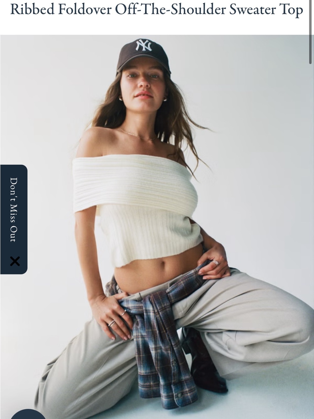 Abercrombie & Fitch Off-Shoulder Ribbed Crop Top in Cream